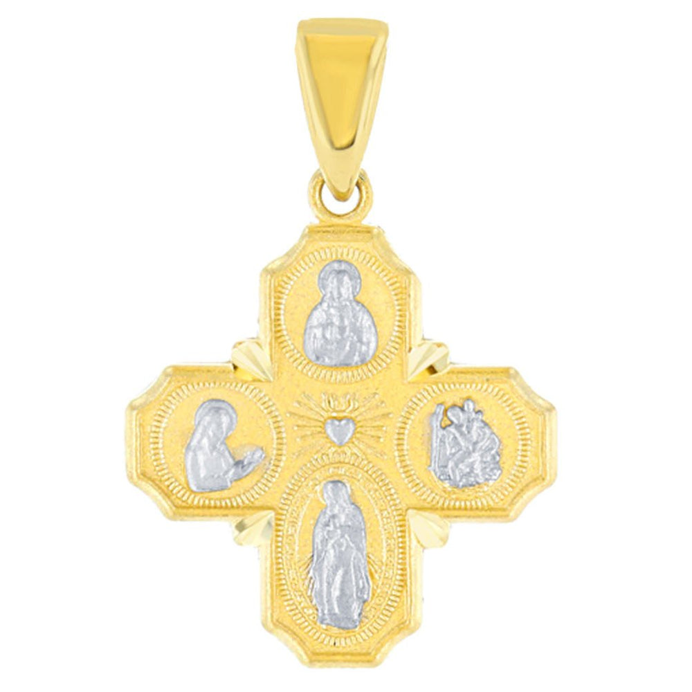 Solid 14K Gold Four Way Cross Charm Pendant