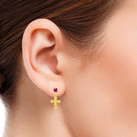 Load image into Gallery viewer, 14k Gold Cubic Zirconia Cross Crucifix Earrings

