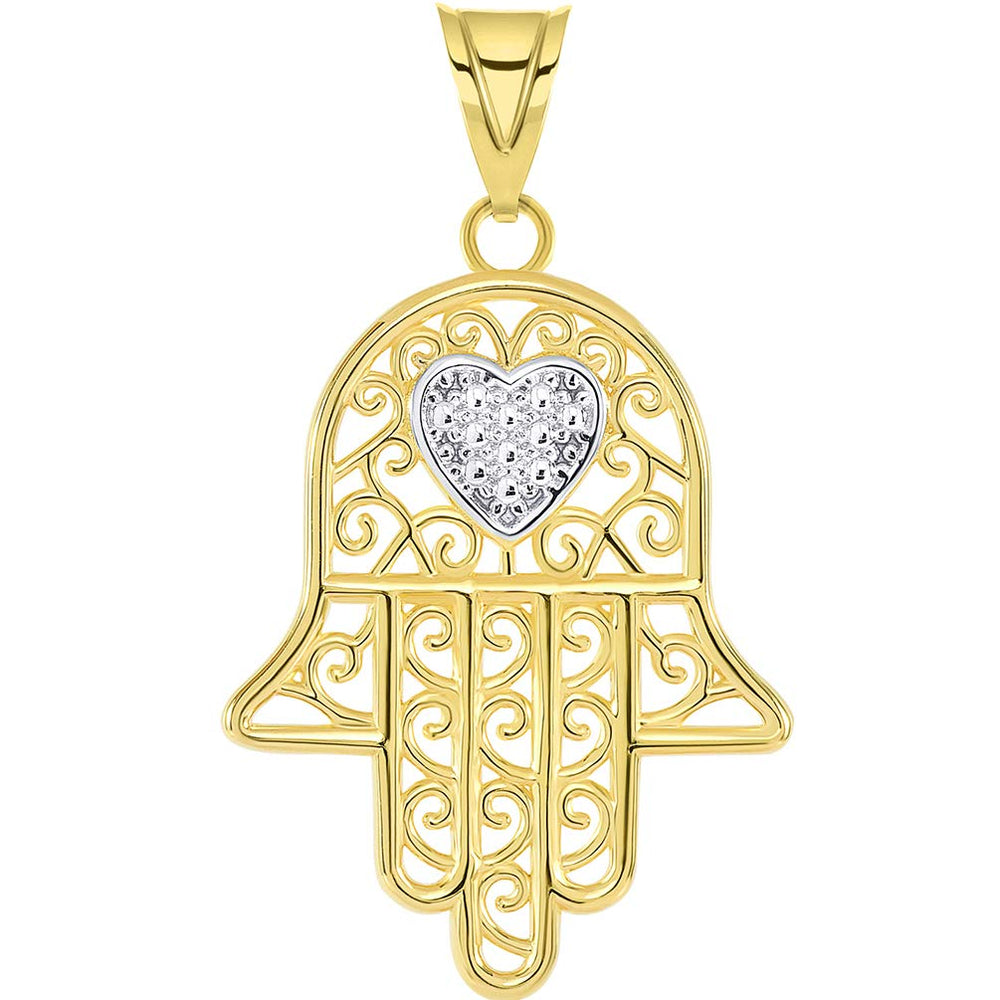 Solid 14k Gold Hamsa Hand with Heart Pendant