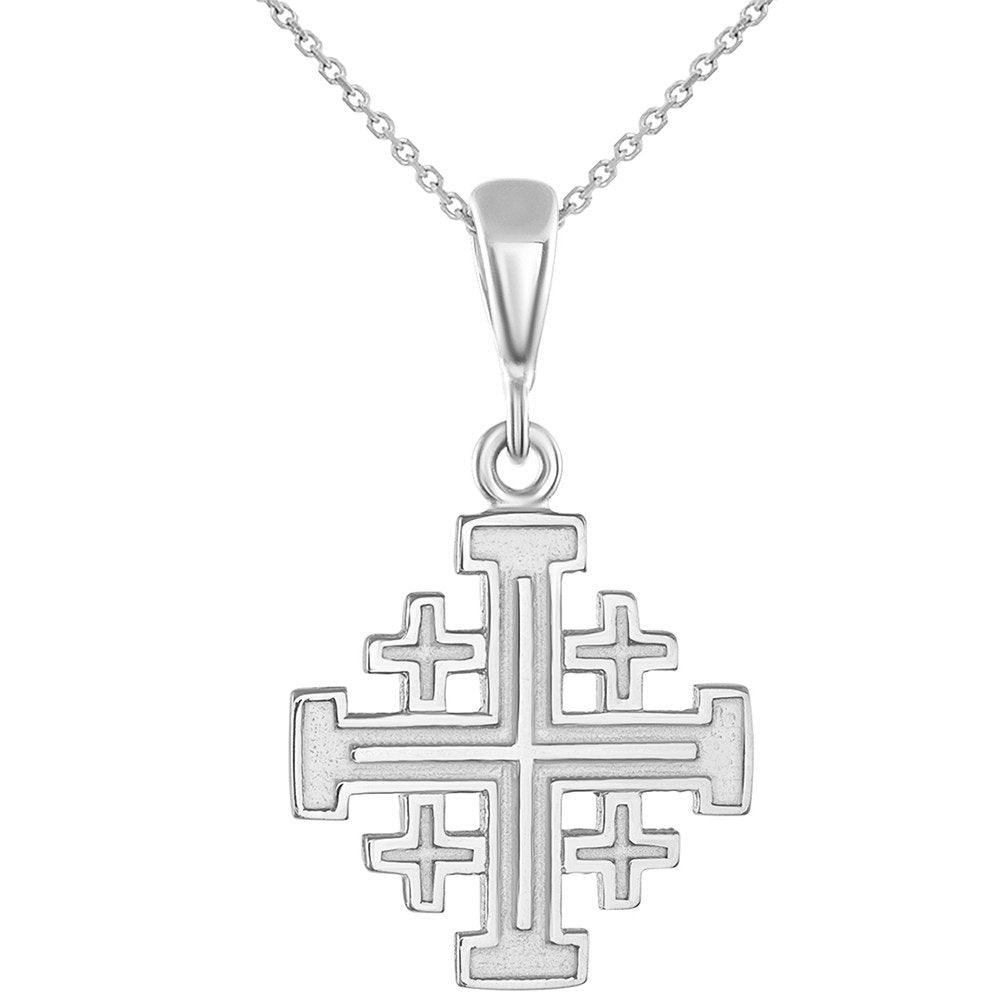 Solid 14K Gold Jerusalem Cross Pendant Necklace