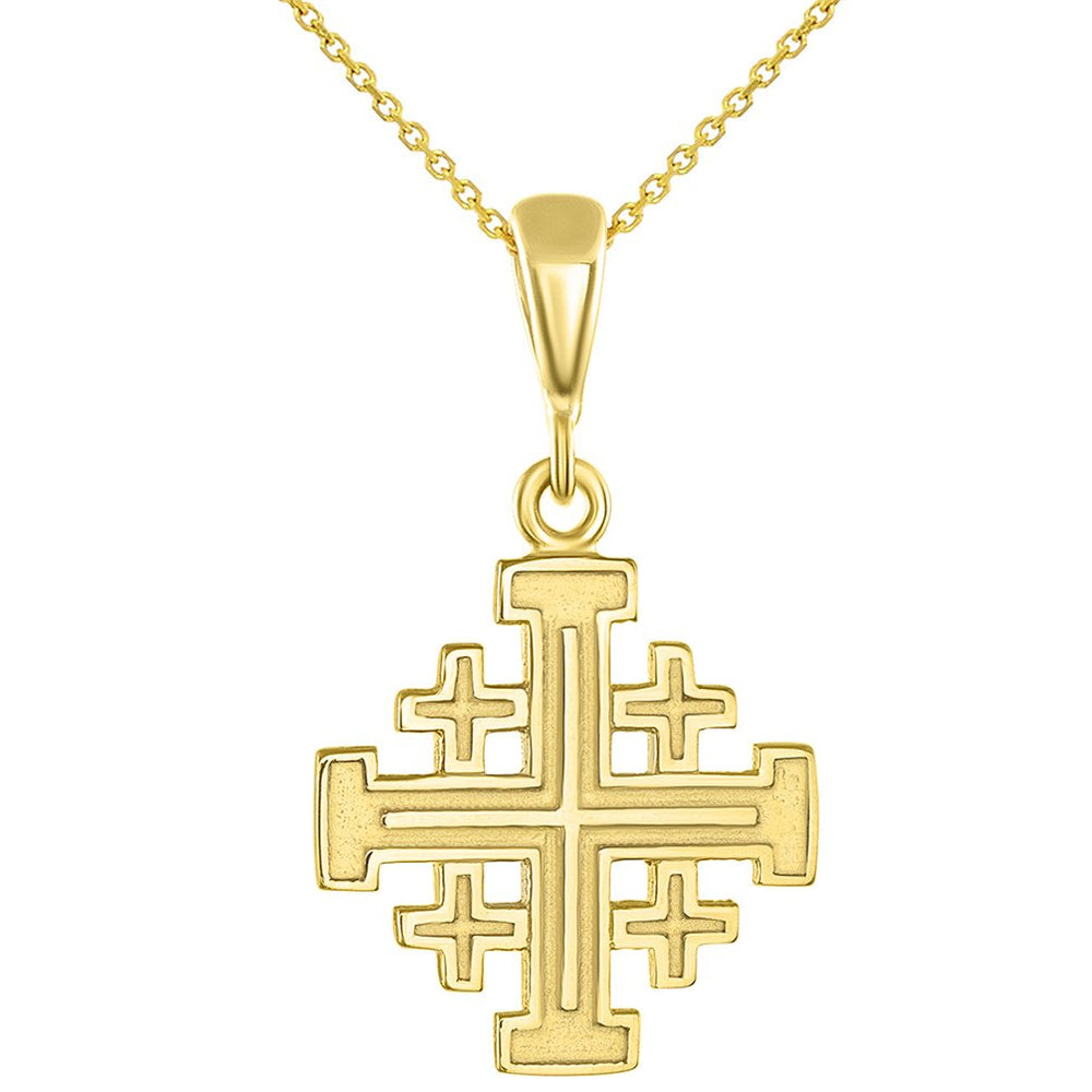 Solid 14K Gold Jerusalem Cross Pendant Necklace