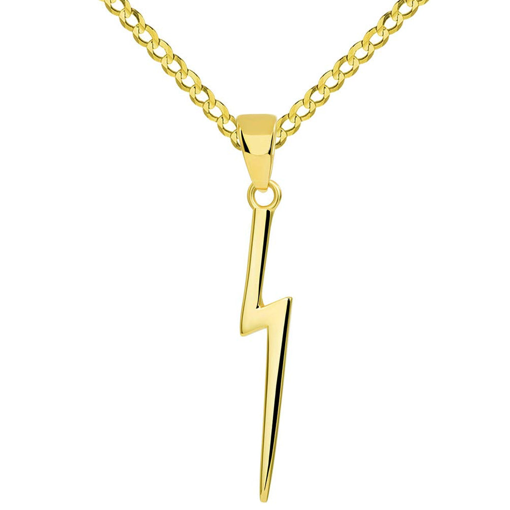 Solid 14k Gold Lightning Bolt Pendant Necklace