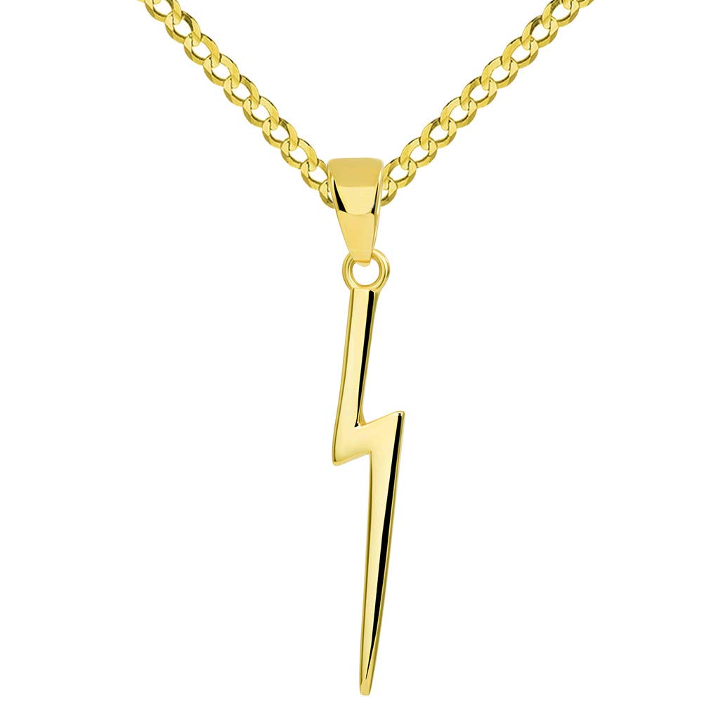 Solid 14k Gold Lightning Bolt Pendant Necklace