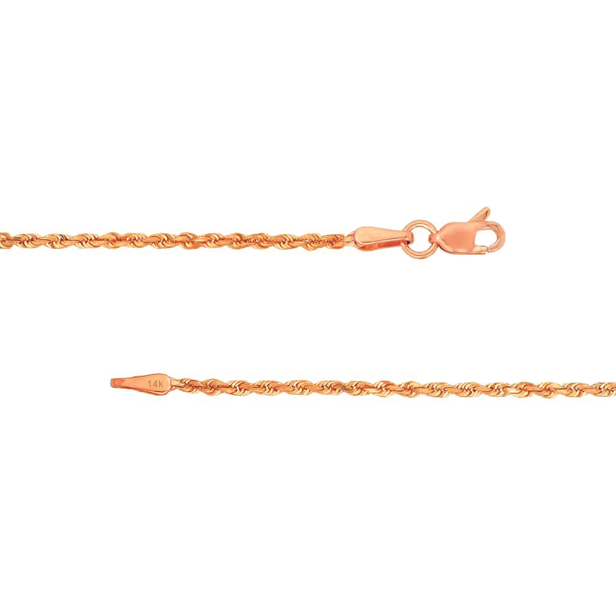 Solid 14k Rose Gold 2mm Rope Chain Necklace - Jewelry America