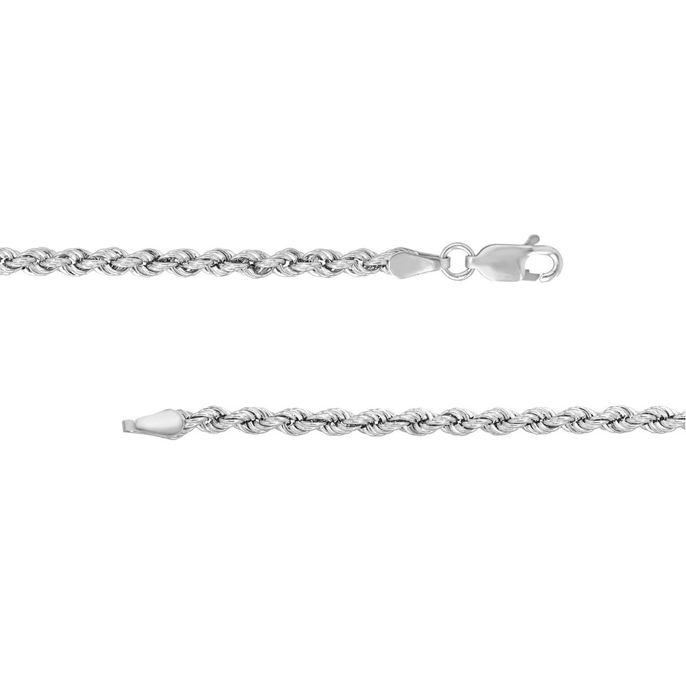 Solid 14k White Gold 2.5mm Rope Chain Necklace