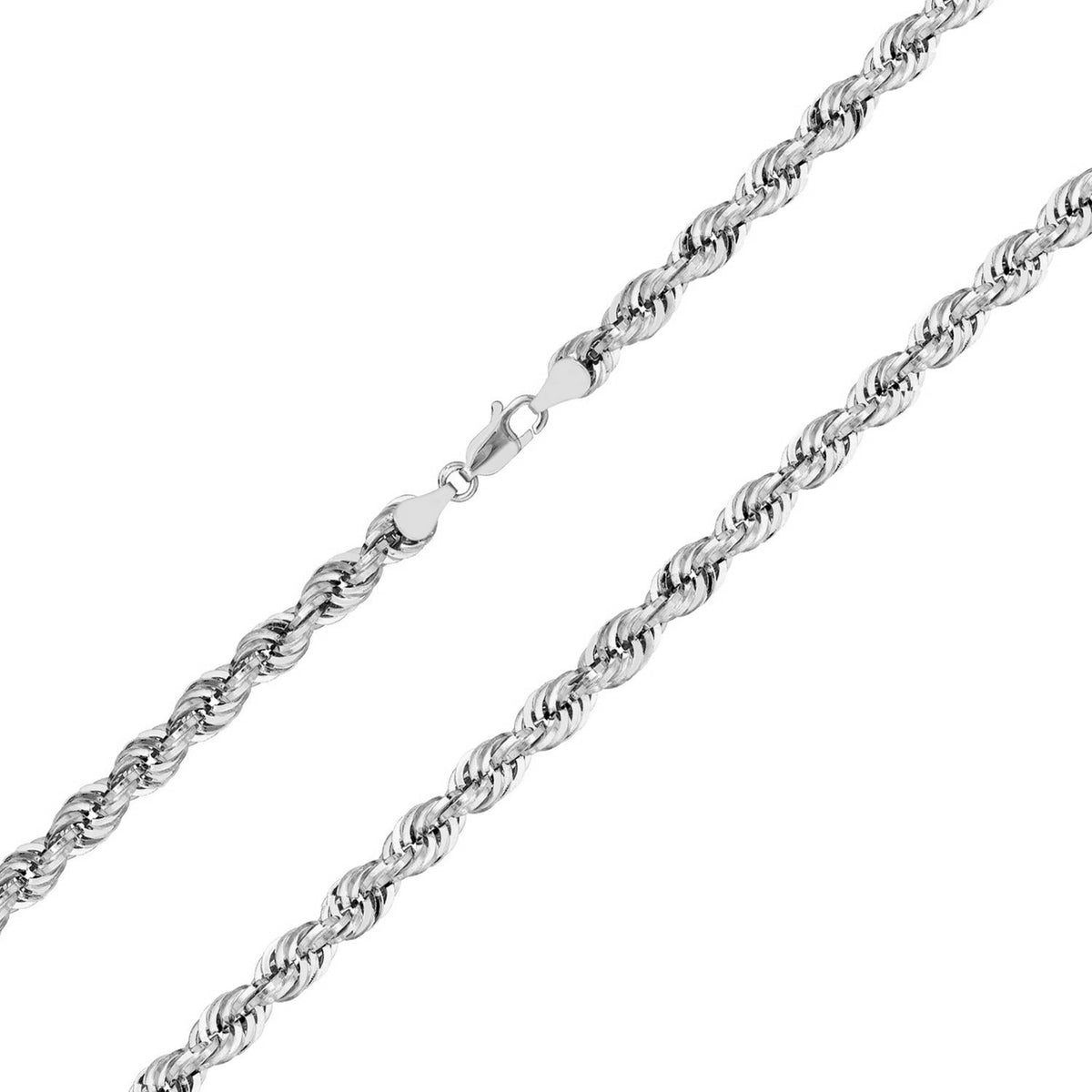 Solid 14k White Gold 7mm Rope Chain Necklace