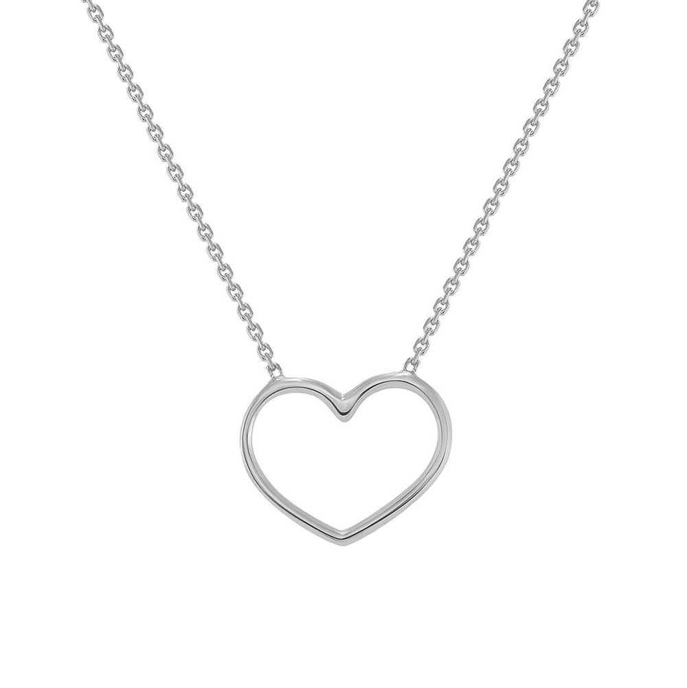 Solid 14k White Gold Small Open Heart Necklace