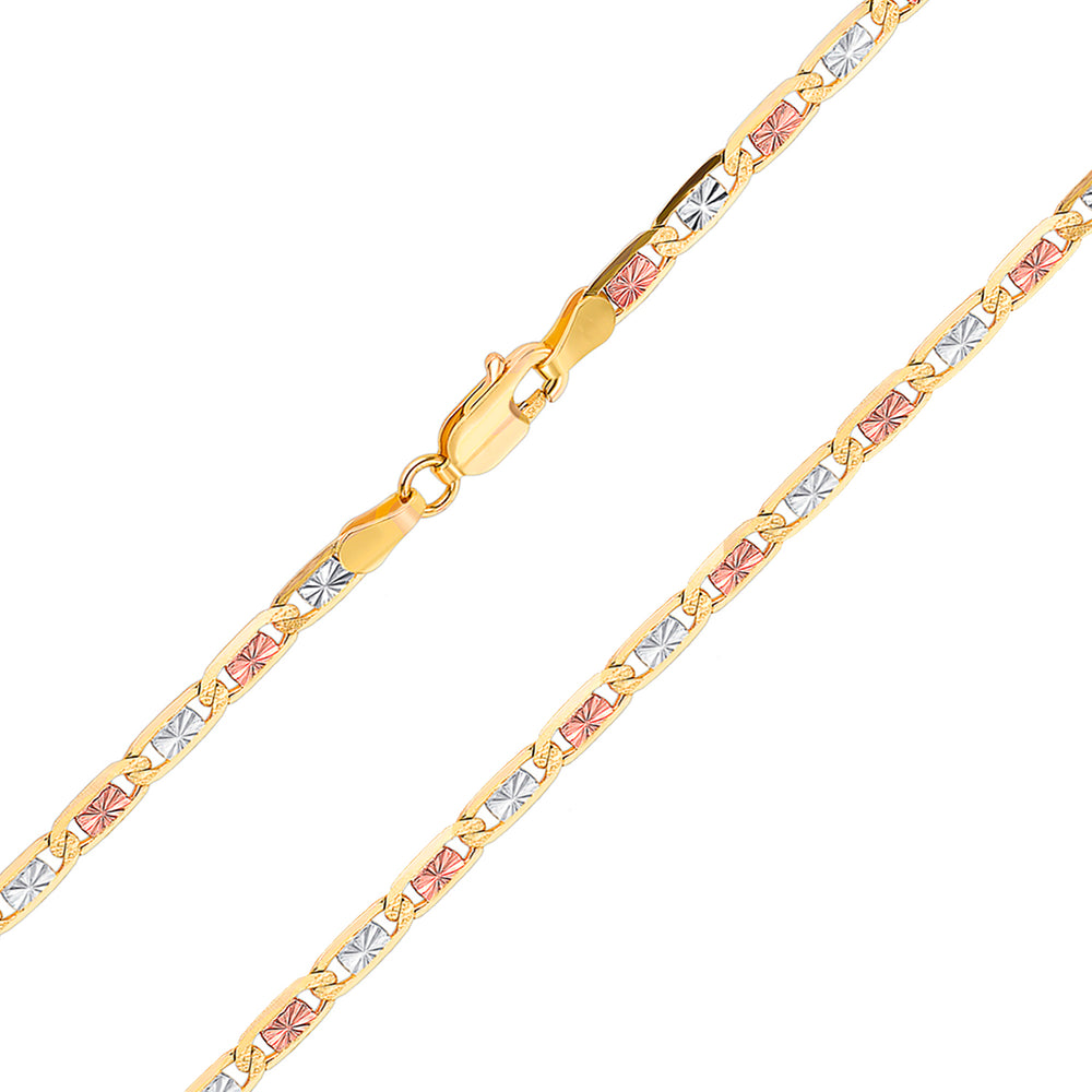 Tri-Color 14k Gold 4mm Valentino Chain Necklace