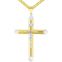 Load image into Gallery viewer, two-tone-14k-gold-inri-tubular-crucifix-cross-pendant-necklace
