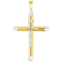 Load image into Gallery viewer, Two-Tone 14k Gold INRI Tubular Crucifix Cross Pendant Necklace
