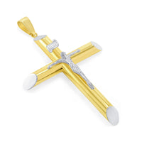Load image into Gallery viewer, Two-Tone 14k Gold INRI Tubular Crucifix Cross Pendant Necklace
