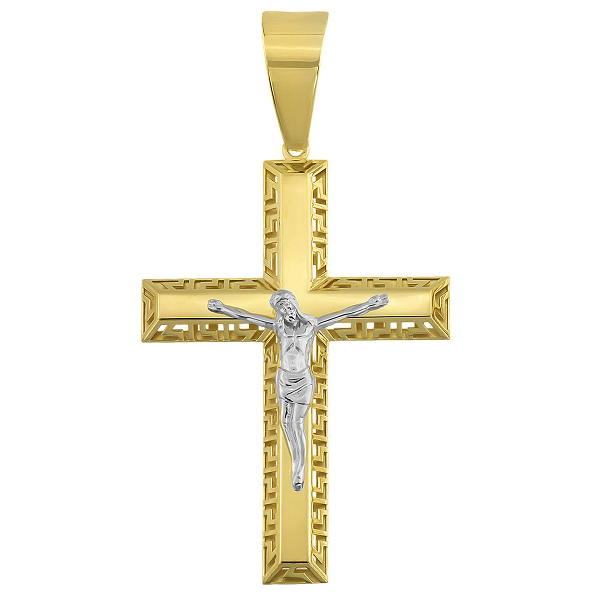 Two Tone 14k Gold Religious Crucifix Cross Pendant