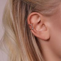 Load image into Gallery viewer, 14k Yellow Gold Textured Two-Tone Double Hoop Ear Cuff Earring
