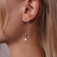 Load image into Gallery viewer, 14K Yellow Gold Dangling Mother of Pearl Star Threader Drop Earrings with Leverback
