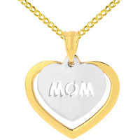 Load image into Gallery viewer, Solid 14K Two-Tone Gold Double Heart with Mom Pendant Necklace
