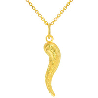 Load image into Gallery viewer, 14k Yellow Gold Textured Dainty Mini Cornicello Horn Charm Pendant Necklace
