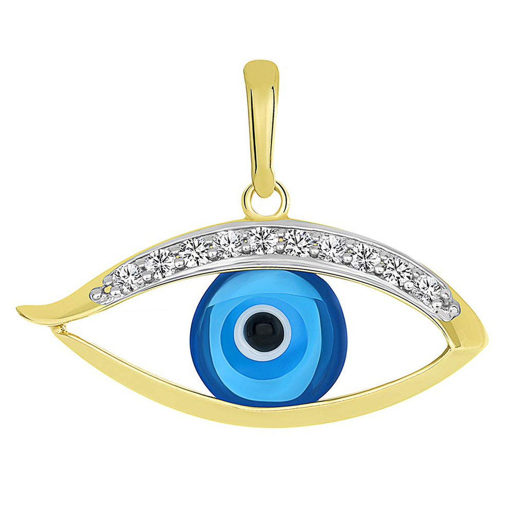 14k Yellow Gold Blue Evil Eye Pendant