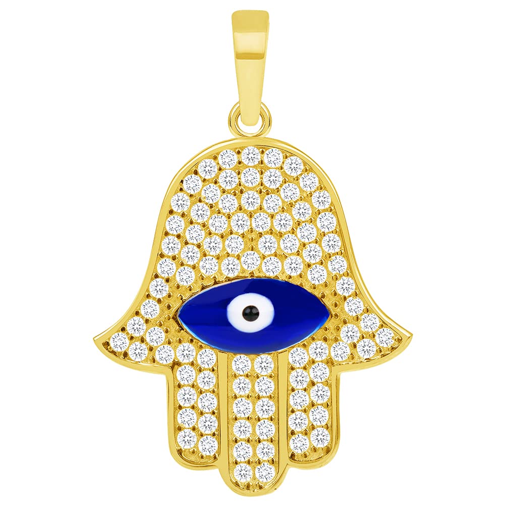 14k Yellow Gold Hamsa Hand Charm with Cubic Zirconia 14k Yellow Gold Hamsa Hand Charm with Cubic Zirconia