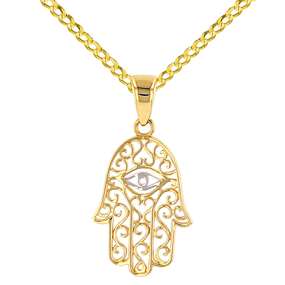  14K Gold Evil Eye & hand of Fatima Pendant | Jewelry America