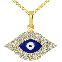 Load image into Gallery viewer, 14k Gold Evil Eye Protection Charm Pendant Curb Necklace
