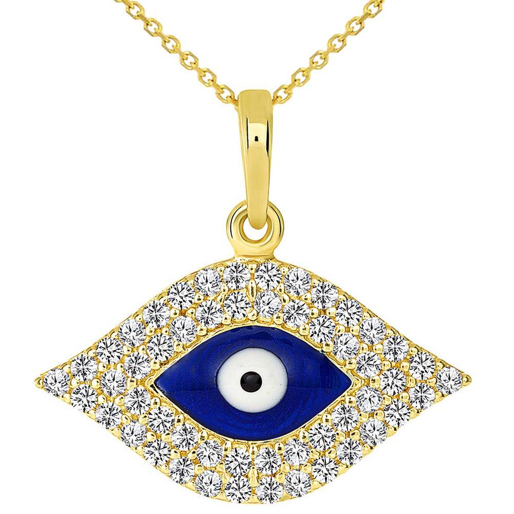 14k Gold Evil Eye Protection Charm Pendant Rolo Necklace