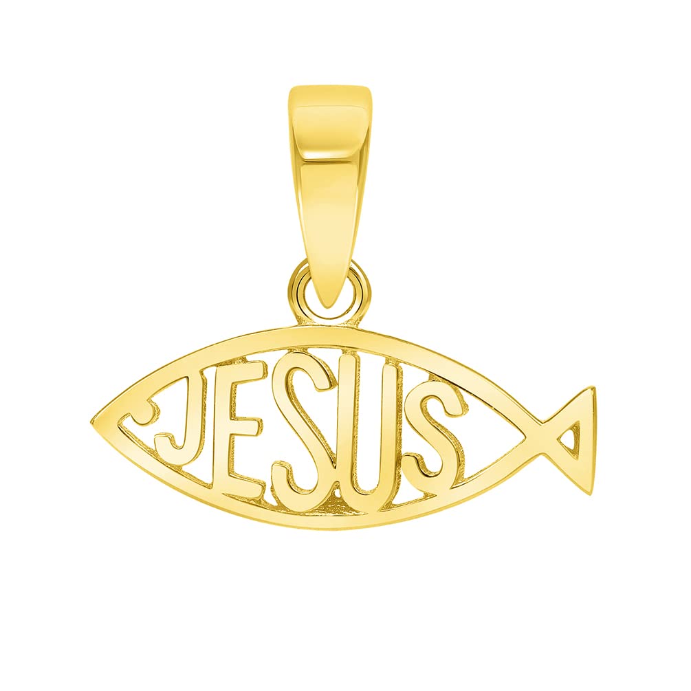14k Gold Mini Ichthus Jesus Christian Fish Style Pendant Necklace