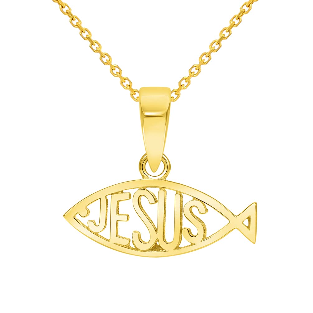 14k Gold Mini Ichthus Jesus Christian Fish Style Pendant Necklace