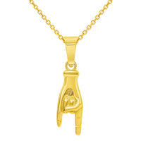 Load image into Gallery viewer, 14k Gold Pendant Necklace Hand Charm Mano Cornuto Good Luck Sign
