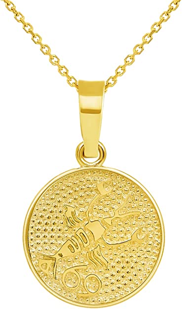 14k Yellow Gold Tiny Round Zodiac Sign Charm Horoscope Pendant Necklace