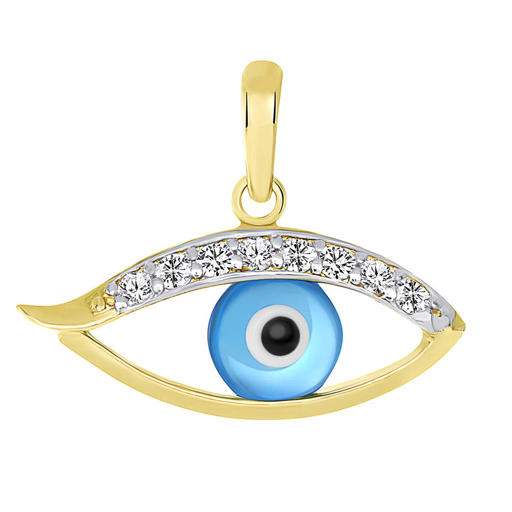 14k Solid Gold CZ Stones Evil Eye Pendant