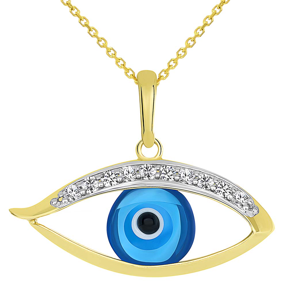 14k Solid Gold Elegant Blue Evil Eye Pendant Necklace