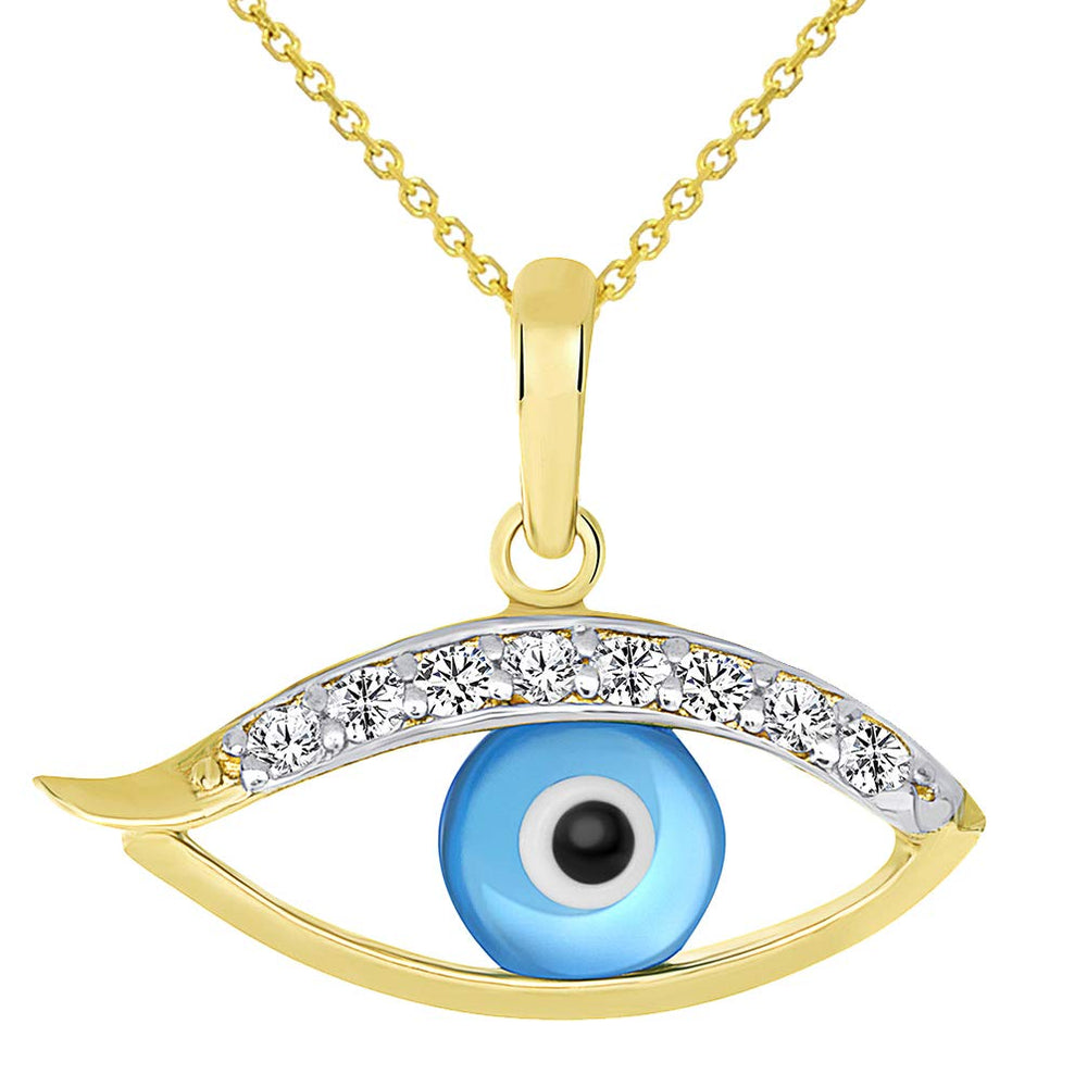 Solid 14k Gold Evil Eye Charm Pendant Necklace