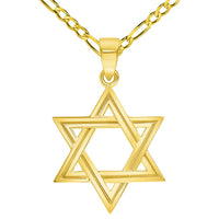 Load image into Gallery viewer, 14k Yellow Gold Elegant Shield of David Hebrew Star Pendant with Rolo Cable, Cuban Curb, or Figaro Chain Necklaces
