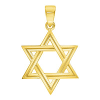 Load image into Gallery viewer, 14k Yellow Gold Elegant Shield of David Hebrew Star Pendant with Rolo Cable, Cuban Curb, or Figaro Chain Necklaces
