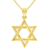 Load image into Gallery viewer, 14k Yellow Gold Elegant Shield of David Hebrew Star Pendant with Rolo Cable, Cuban Curb, or Figaro Chain Necklaces
