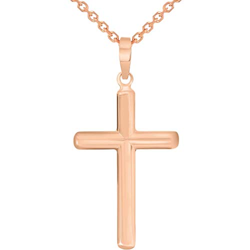 14k Solid Rose Gold Traditional Religious Plain Cross Pendant Necklace
