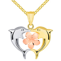 Load image into Gallery viewer, Tri Color Cuban Kissing Gold Dolphin Necklace
