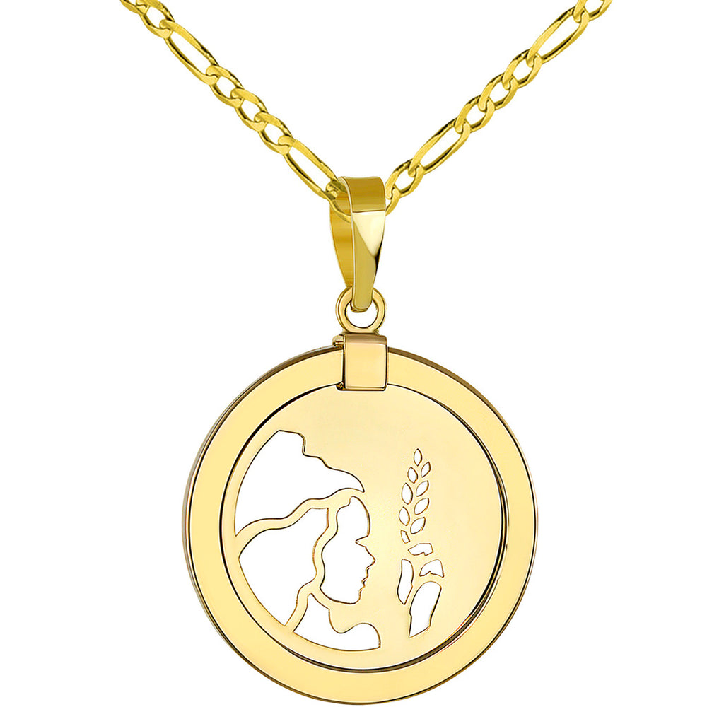 Round Virgo Zodiac Sign Pendant Figaro Necklace