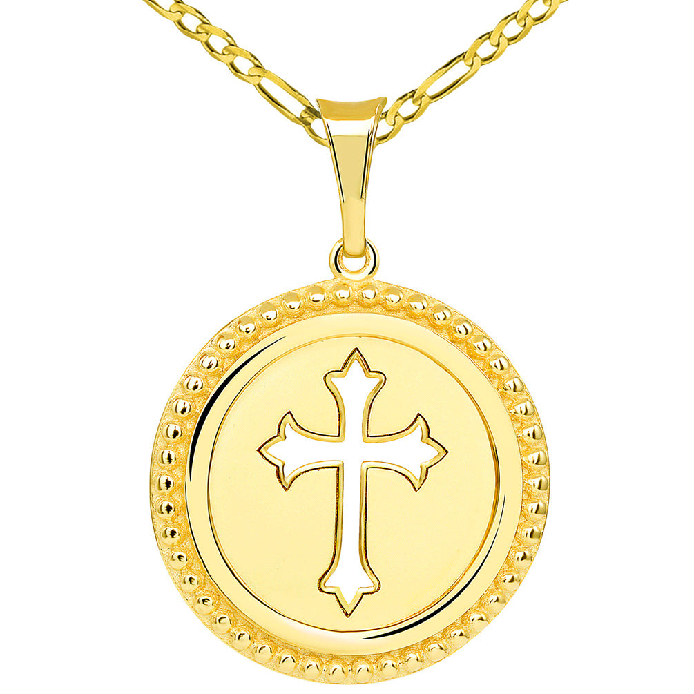 Cross Medallion Figaro Link Chain Necklace