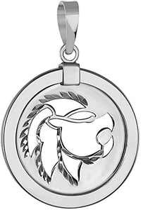 Load image into Gallery viewer, 14k White Gold Round Libra Zodiac Sign Scale Medallion Pendant - Leo
