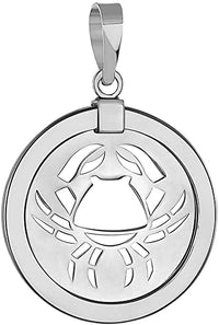 Load image into Gallery viewer, 14k White Gold Round Libra Zodiac Sign Scale Medallion Pendant - Cancer
