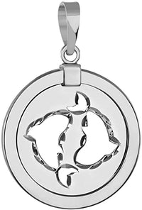 Load image into Gallery viewer, 14k White Gold Round Libra Zodiac Sign Scale Medallion Pendant - Pisces
