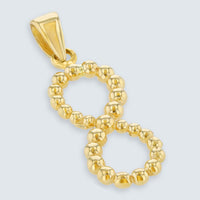 Load image into Gallery viewer, 14K Yellow Gold Beaded Vertical Infinity Pendant.
