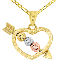 Load image into Gallery viewer, 14k Gold Beaded Cupid&#39;s Love Arrow Pendant Figaro Necklace
