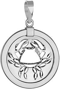 Load image into Gallery viewer, 14k White Gold Round Libra Zodiac Sign Scale Medallion Pendant - Cancer
