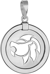 Load image into Gallery viewer, 14k White Gold Round Libra Zodiac Sign Scale Medallion Pendant - Leo
