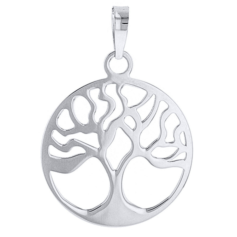 Solid 14k White Gold Simple Round Tree of Life Charm Pendant