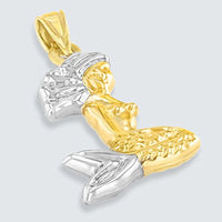 Load image into Gallery viewer, High Polish 14K Yellow Gold 3D Mermaid Charm Pendant Necklace
