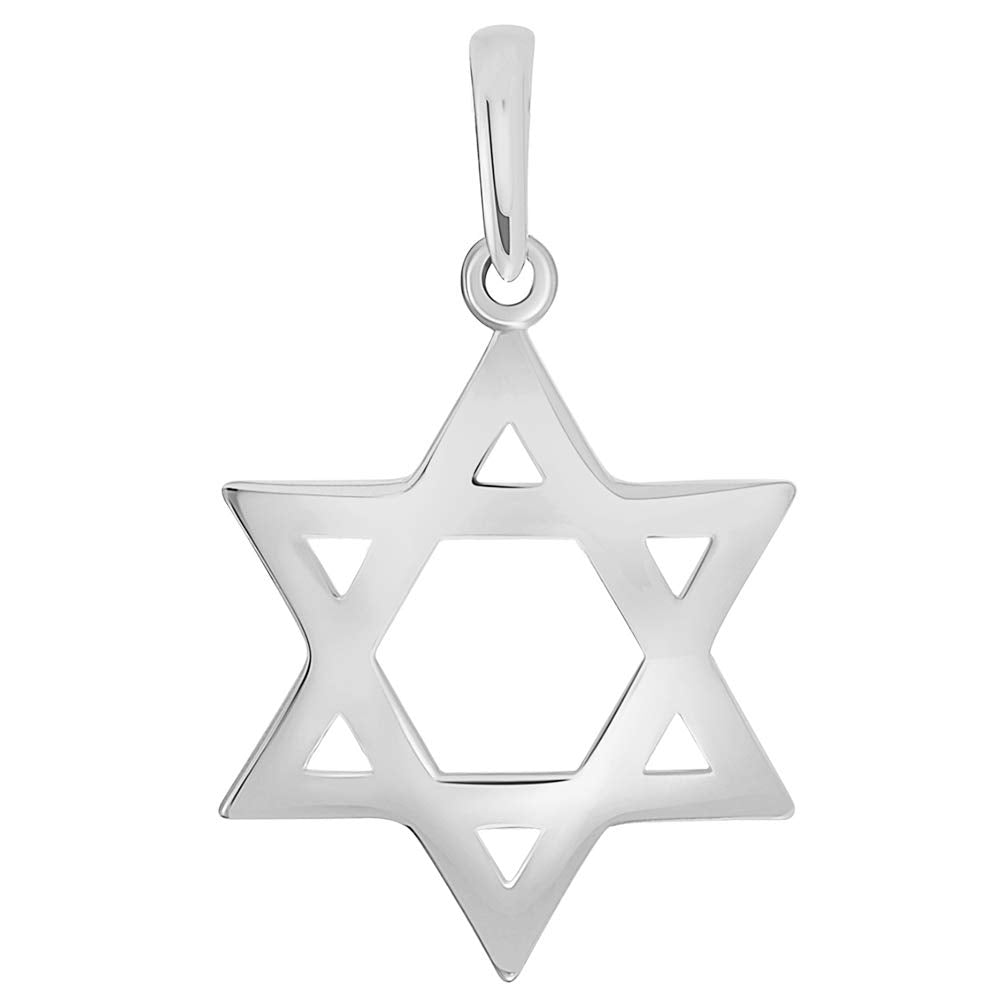 Polished 14k White Gold Simple Jewish Charm Star of David Pendant (Small)