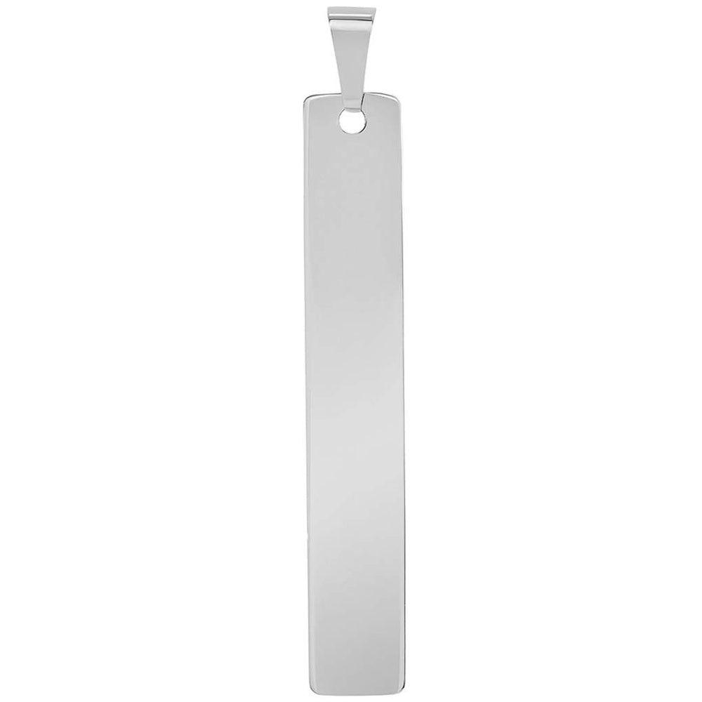 Solid 14k White Gold Engravable Personalized Vertical Bar Charm Pendant